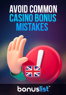 Hand and warning sign to avoid common casino bonus mistakes