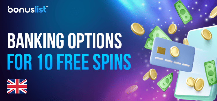 A bank card with some cash and coins on a mobile phone for banking options for 10 free spins