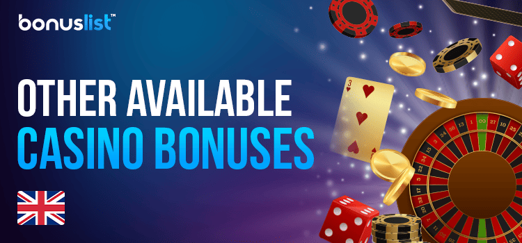 A roulette machine, cards, casino chips, dice and coins for other casino bonuses in UK