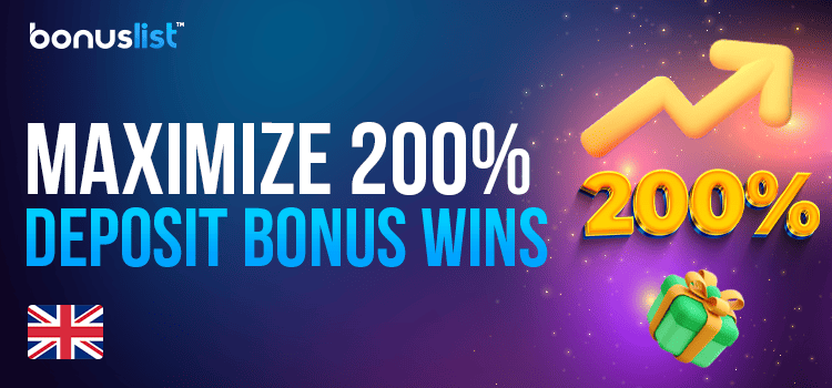 Growing lines, two hundred percent sign and gift box to maximize two hundred percent deposit bonus wins