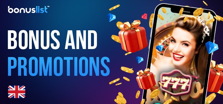 A mobile phone with 777 casino app, gift boxes, gold coins and diamonds for different kinds of Bonus and promotions in 777 Casino