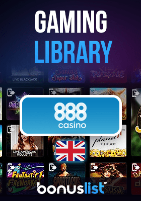 A big 888 casino logo with the available gaming library on their website