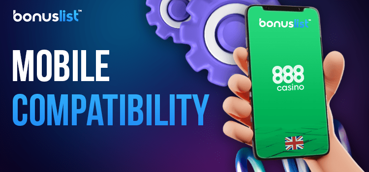 A hand is holding a mobile phone with the 888 mobile casino app