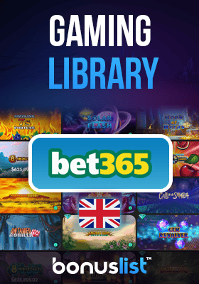 Bet365 Casino gaming library screen with a UK flag