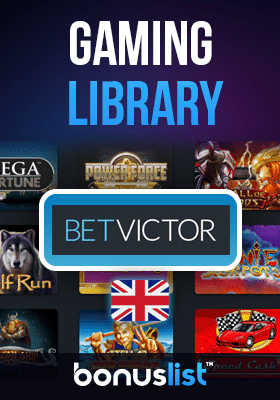 A big BetVictor casino logo with the available gaming library on their website