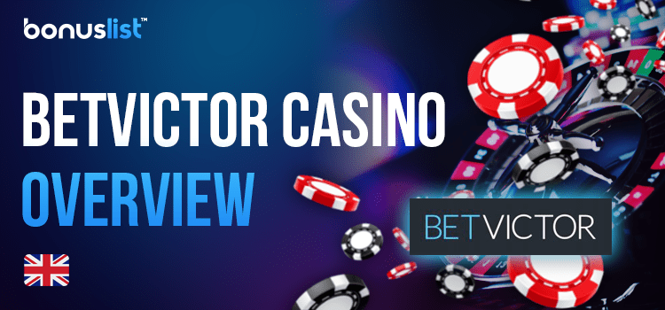 A BetVictor logo with different gaming items describes about the BetVictor Casino