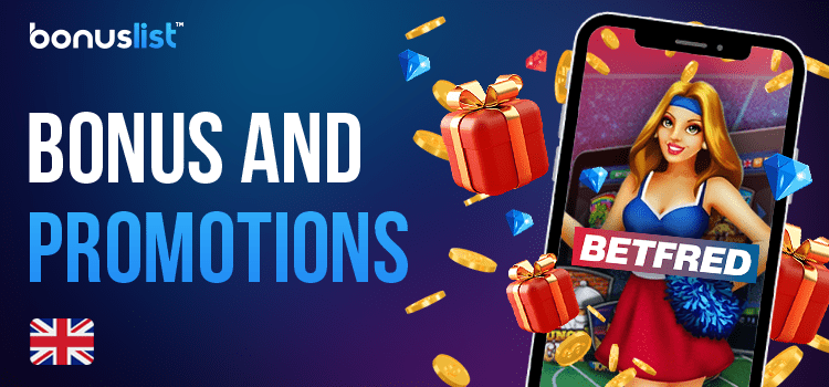A mobile phone with the open Betfred casino website and different bonus items for bonuses and promotions