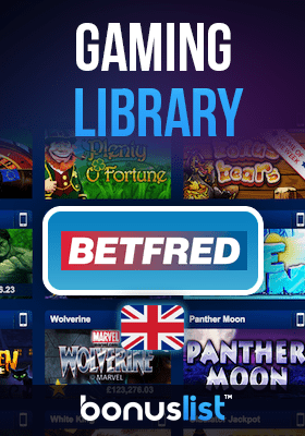 A big Betfred casino logo with the available gaming library on their website