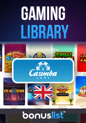 A big Casimba Casino logo with the available gaming library on their website