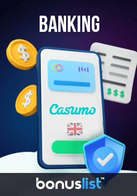 A mobile phone with some coins and banking receipts for banking options in Casumo Casino.
