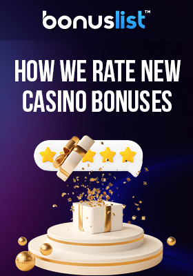 A surprise gift box with a review logo for reviewing and rating online casino bonuses