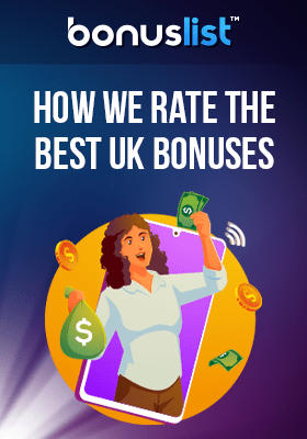 A person is popping out from a mobile phone with cash and coins for the criteria of rating online casino bonuses