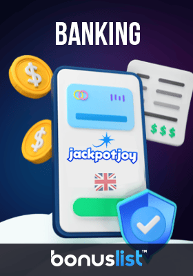 A credit card inside a mobile phone with some coins and banking receipts for banking options in Jackpot Joy Casino.
