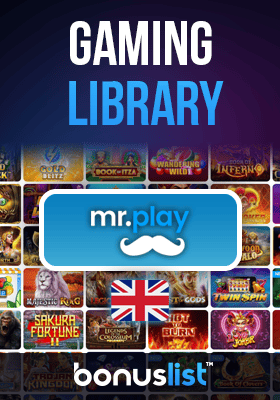 Mr Play Casino gaming library screen with a UK flag