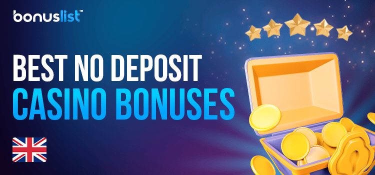 A box of gold coins with 5 stars for the best no deposit casino bonuses in the UK