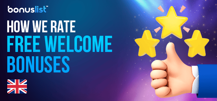 An OK hand gesture is pointing to some stars explains how we rate free welcome bonuses