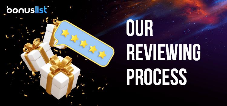 Three gift boxes with a 5-Star review for the process of reviewing and rating online casino bonuses