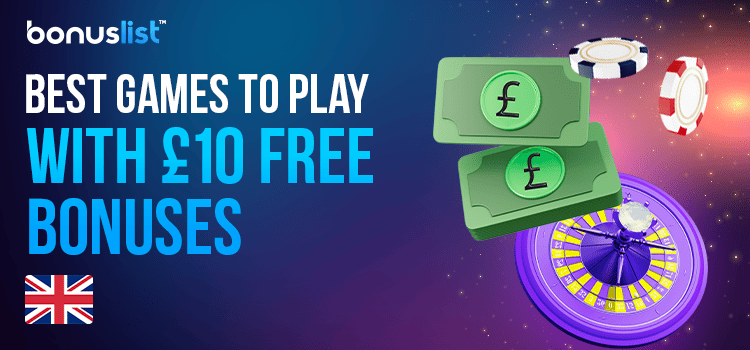 A roulette machine and some cash & chips for the best games to play with £10 free bonuses