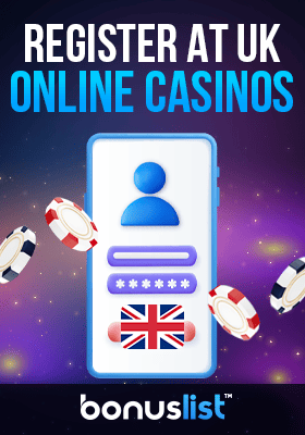 A casino registration page with some casino chips explains how to register at UK online casinos