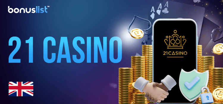 A mobile phone with gold coins, cards and security locks for the 21 casino details and offers