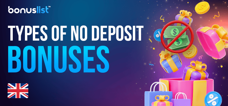 Some gift boxes, coins and a bundle of cash with a NO sign for types of no deposit bonuses